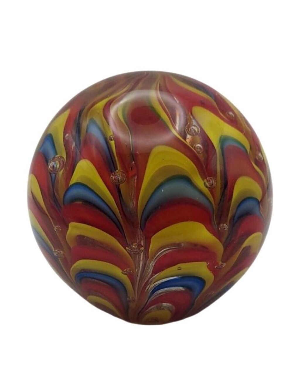 Glass Bullicante Paperweight Hand Blown Rainbow Multi-Color Controlled Bubbles